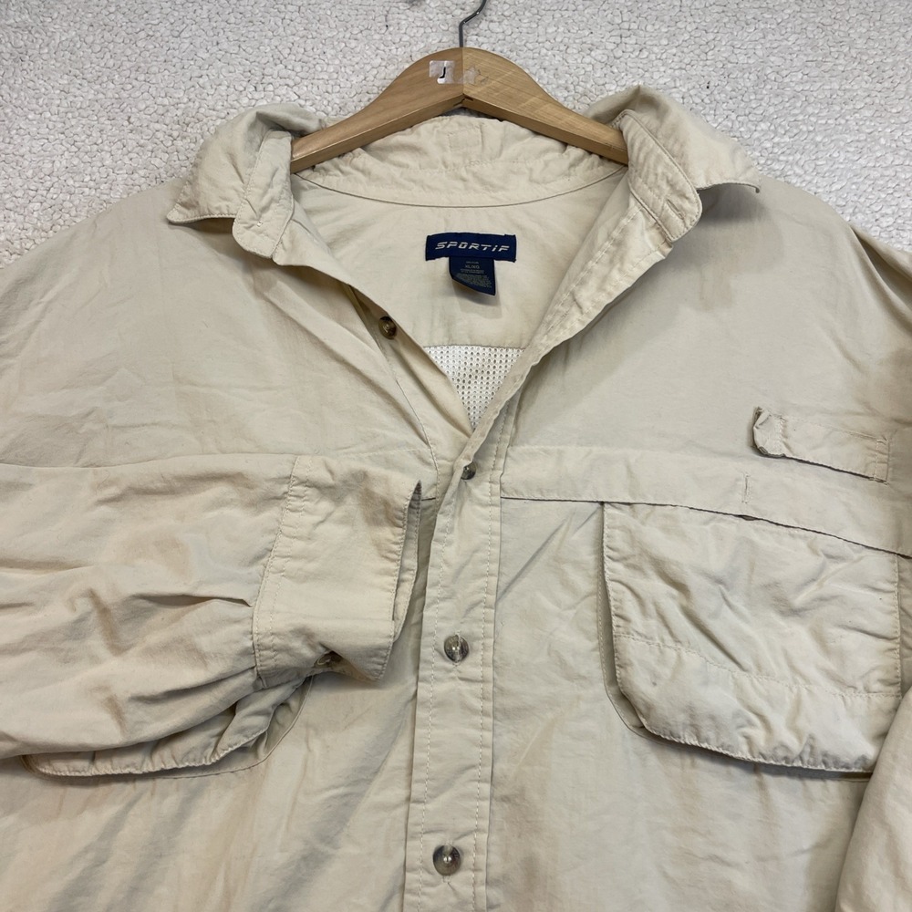Sportif Fishing‎ Shirt Mens XL Tan Long Sleeve Nylon Ventilated Utility Outdoor